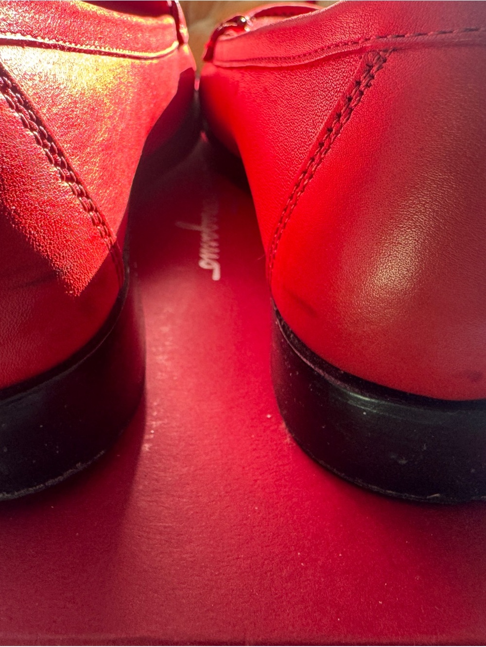 Salvatore Ferragamo Red Leather Vara Bit Loafers with Gold Hardware - Picture 10 of 11